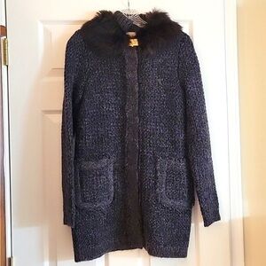 Tory Burch Wool Sweater with Fur Collar, size small